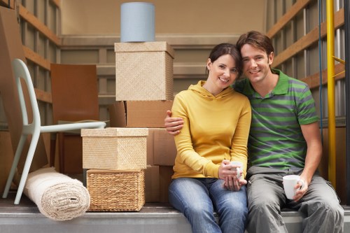 Household and office items prepared for transport by removal van